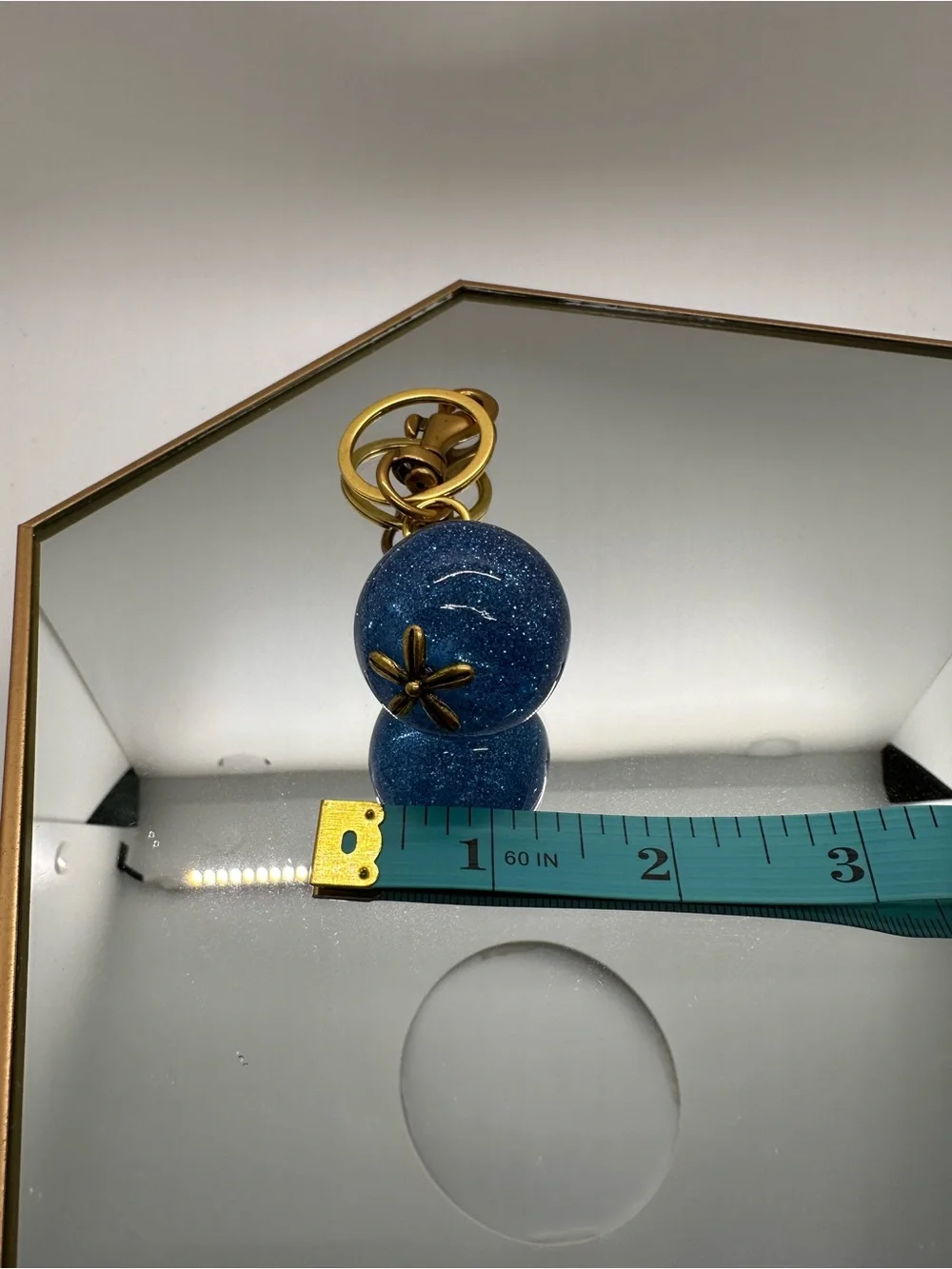 Sparkling Blue Apple Keychain Charm with Gold Tone Hardware